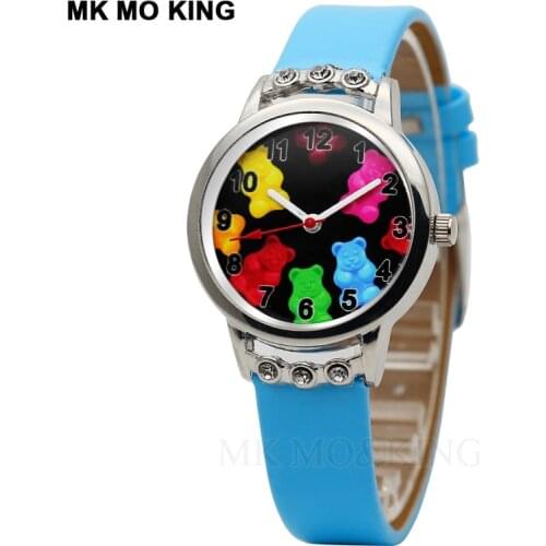 Fashion Brand Cute Child Quartz Watch Cartoon Color Bear Girl Clock Casual Leather Kid Boy Bracelet Childrens Day Gift