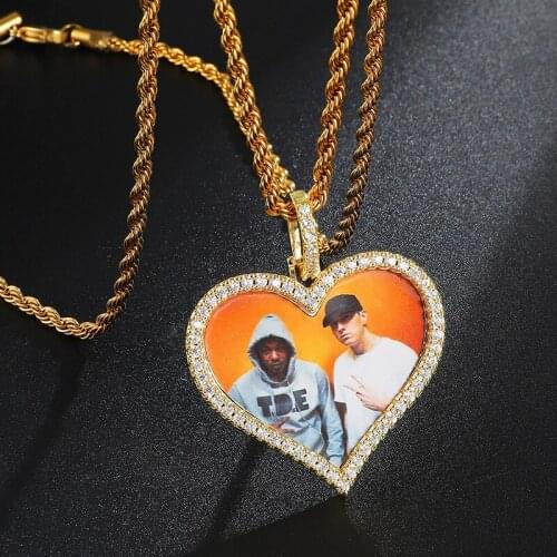 Custom Made Photo Heart Medallions Necklace & Pendant With 4mm Tennis Chain AAA Cubic Zircon Mens Hip hop Jewelry