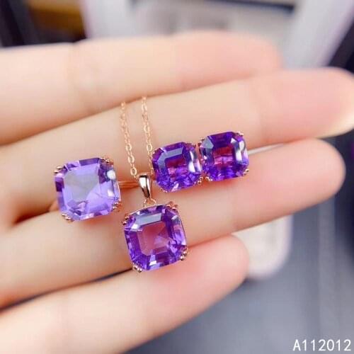 KJJEAXCMY fine jewelry natural Amethyst 925 sterling silver popular girl new pendant necklace earrings ring set support test