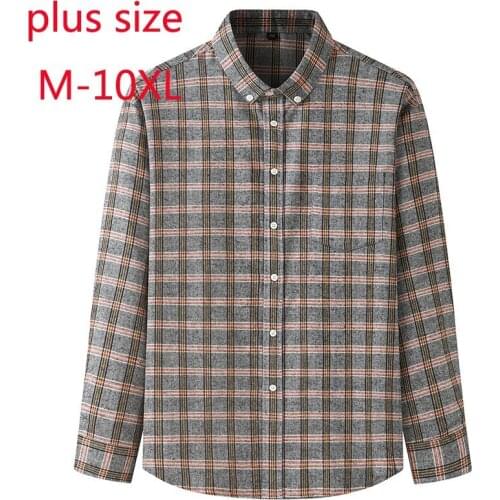 New Arrival Fashion Super Large Plaid Flannel Spring And Autumn Young Men Long Sleeve Casual Shirts Plus Size L-6XL 7XL 8XL 10XL