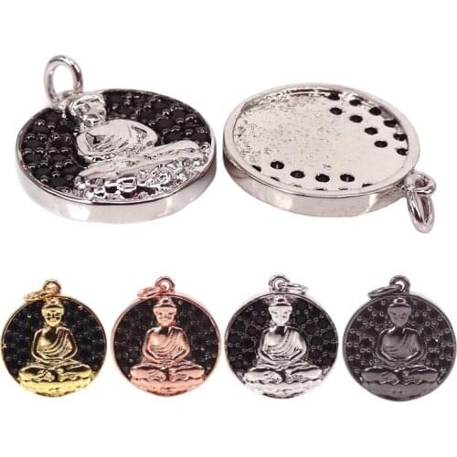 New Pure Gold Color Buddha Charms,Micro Pave Black CZ Yoga Charms Pendant For Zen Buddhism Bracelets DIY Necklace Making