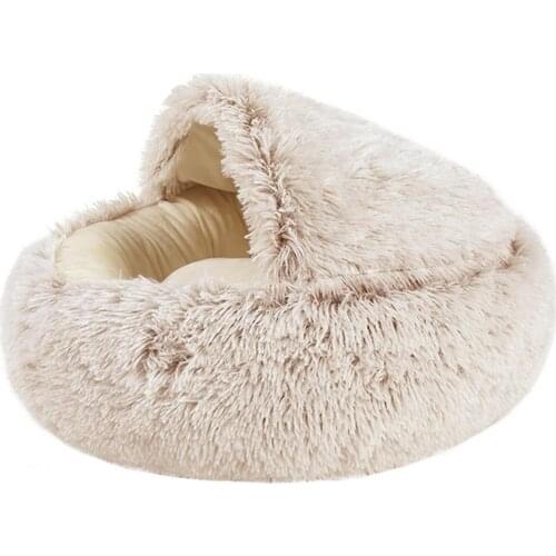 New Style Pet Dog Cat Bed Round Plush Cat Warm Bed House Soft Long Plush Bed For Small Dogs For Cats Nest 2 In 1 Cat Bed