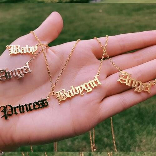 Angel Babygirl letter Pendants Necklace For Women Gold Stainless Steel Old English Font Necklace Pricess Baby Letter Chains