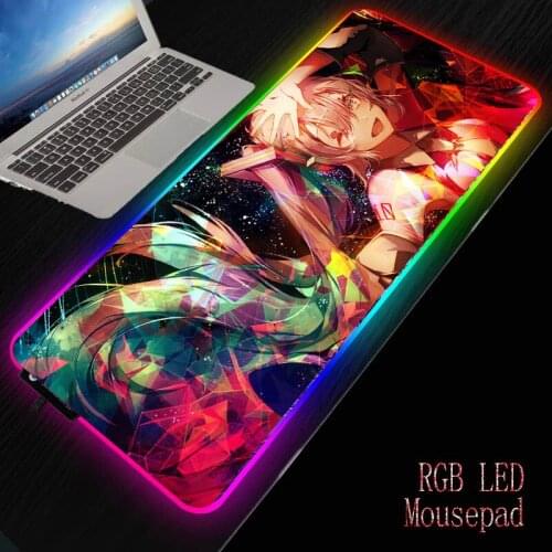 Anime Girl Gaming RGB Mouse Pad Computer Mousepad Backlit Mause Large for Desk Keyboard LED Mice Mat