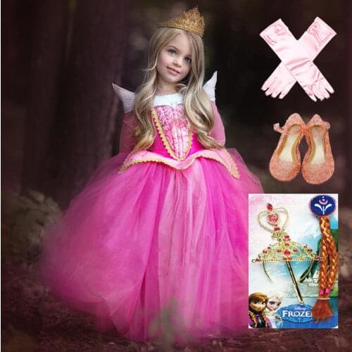 DAYLEBABY Princess Girl Elsa Dress Costume For Kids Sleeping Beauty Halloween Children Clothing Aurora Fancy Wear Dress