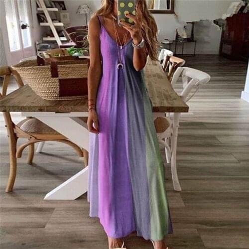 Women Gradient Printed Dress V Neck Sleeveless Big Swing Long Dress 2021 Summer Beach Female Maxi Party Dress Vestidos S-5XL