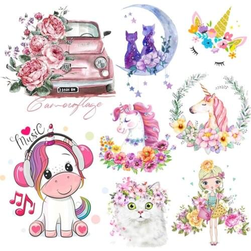 Prajna Cute Unicorn Applique Iron-On Transfers For Clothing Stickers Cartoon Animal Thermal Heat Transfer For Kids Clothes Print