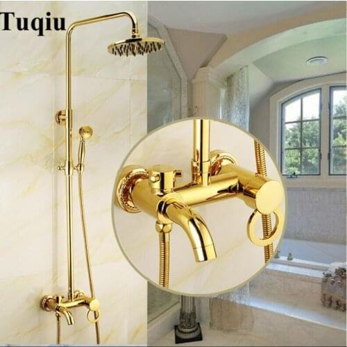 Europe style luxury bath and shower faucet brass gold finished wall mounted shower faucet set with rainfall shower head