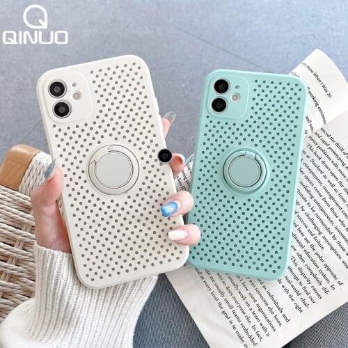 Mesh Cooling Ring Holder Stand Case For iPhone 11 12 Pro Max Mini XS X XR 7 8 Plus SE 2020 Breathable Silicone Candy Color Cover