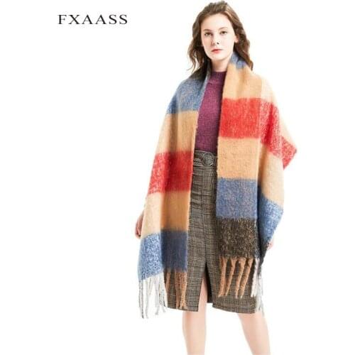 FXAASS New Autumn Winter Plaid Scarf Ladies Shawl Fashion Women Tassel Plaid Cashmere Scarves Thicken Warm Wholesale Pashmina
