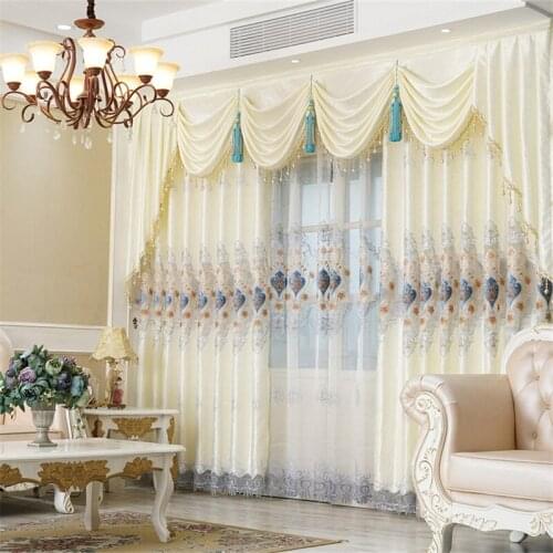 Custom curtains luxury European water soluble openwork embroidery white cloth blackout curtain drapes valance tulle sheer N056