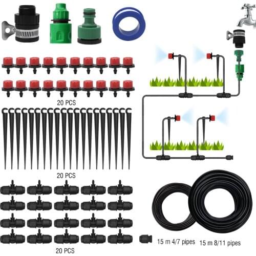 30M Irrigation System 8/11 Hose to 4/7 Hose with Adjusted Sprinkler Drippers for Potted Plant Greenhouse DIY Watering Kits