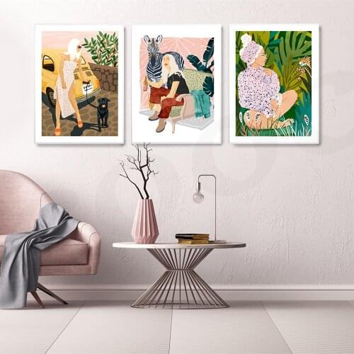 Modern Jungle Woman with Animal Canvas Art Paintings for Living Room Bedroom Posters and Prints Wall Poster Home Decor