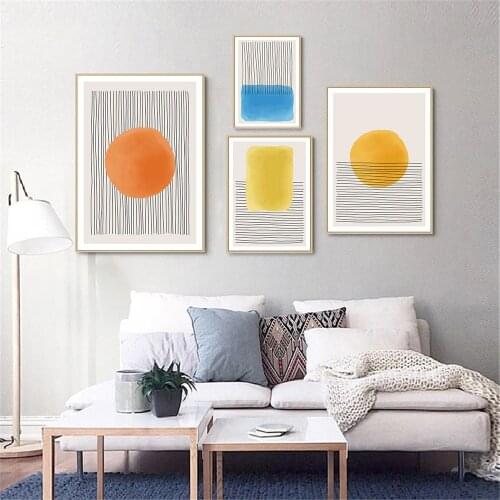 Modern Colorful Yellow Orange Blue Poster Geometric Abstract Canvas Painting Nordic Wall Art Print Pictures Living Room Decor