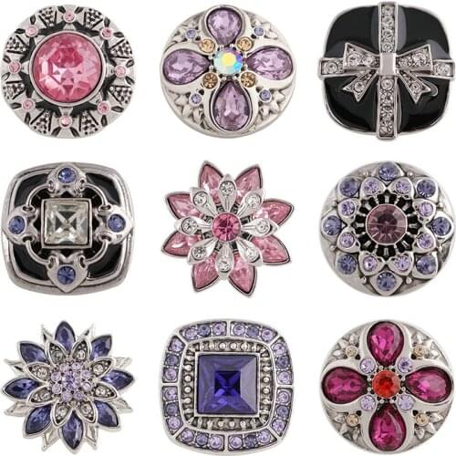 Rhinestone Flower 20mm Metal snap button jewelry DIY bracelet KD1023