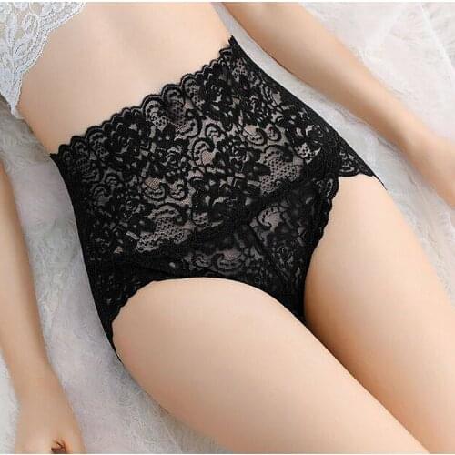 Sexy Lingerie Plus Size Womens Panties Briefs Flower Embroidered Transparent Lace High Waist G-String Thongs Female Underwear