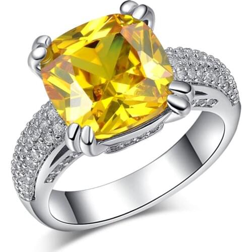 Jewellery 2017 yellow crystal cz wedding gift large lady jewelry CZ Crystal silver color engagement finger ring drop shipping