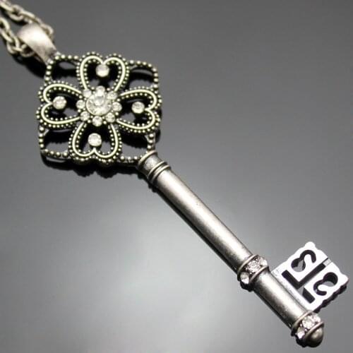 Victorian Vintage Steampunk Skeleton Key Filigree Crystal Pendant Link Chain Necklace Gift Choker Collar Jewelry Dropshipping