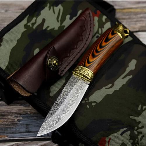 PEGASI Japanese Damascus steel tactical knife, hunting knife wilderness camping rescue straight knife + suitcase
