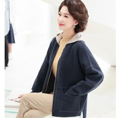 Women 2021 Spring Autumn Fashion Middle-aged Short Coat Female Solid Color Hooded Jacket Ladies Solid Color Loose Outerwear W292