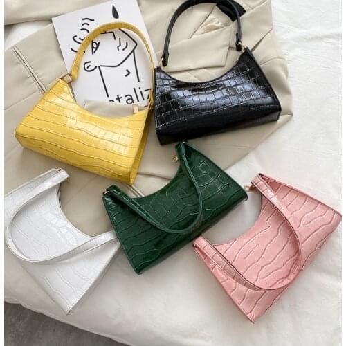 Women Retro Baguette Shoulder Bag Fashion Tote Crocodile Handbag Purses Satchels with Zipper Closure
