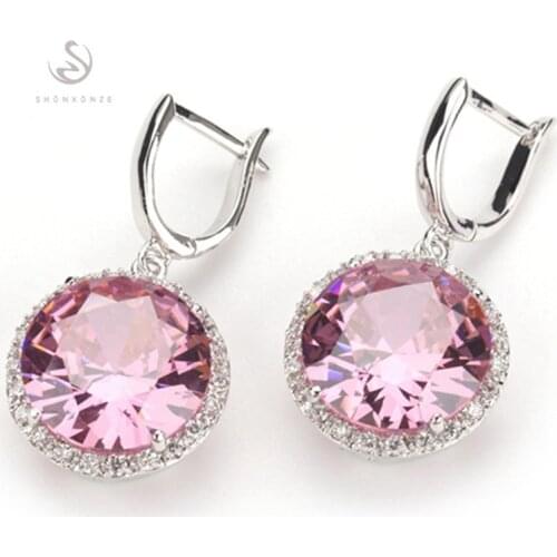 SHUNXUNZE earrings for women Accessories Luxury Pink Purple light blue Rainbow Cubic Zirconia Rhodium Plated R146 R486 R737 R749