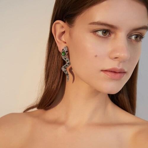Hiphop Snake Earrings for Women Multi Crystal Snake Clip Earrings Hyerpbole Jewelry Femme Vintage Earring Fashion party Brincos