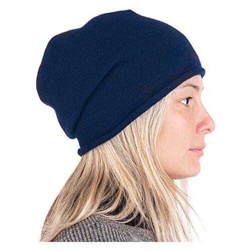 Womens 100% Cashmere hair soft and warm cap headgear Made in Italy (blue)