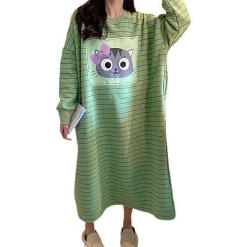 Women Dress Warm Breathable O Neck Long Sleeve Loose Knee Length Pajamas for Winter Womens Clothing pijama mujer 2021