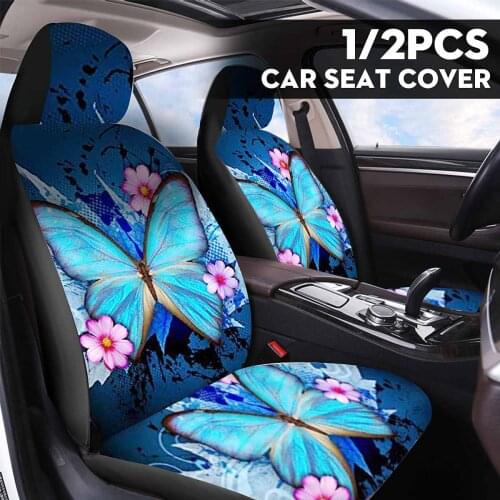 1/2pcs Butterfly Print Front Automobile Car Seat Cover Protector Soft Universal for Most Auto Cars SUV Truck