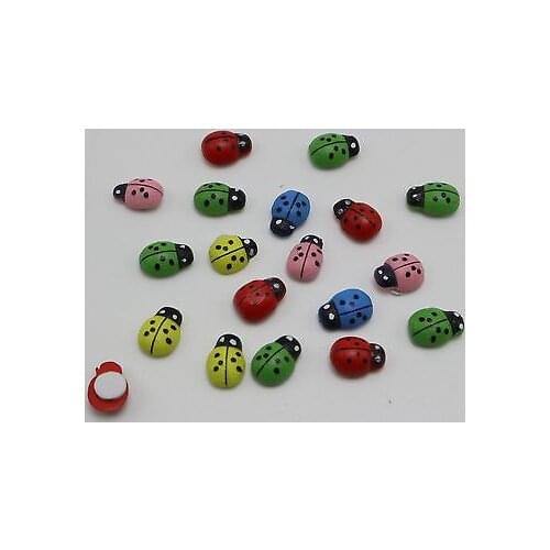 100 Mixed Color Wooden Red Ladybird Ladybug Beetle Fairy Garden Self-Adhesive