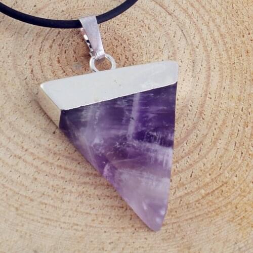 100-Unique Simple Style Silver Plated Natural Amethysts Stone Geometric Shape Pendant For Anniversary Jewelry
