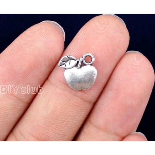 120pcs-Antique Silver Tone 2 Sided Apple Charms Pendant 11x11mm