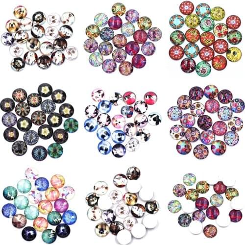 15Pcs 20mm Mixed Pattern Glass Round Domes Cameos Cabochons Flatback DIY Scrapbook Handbag Handmade Crafts Jewelry Accessories