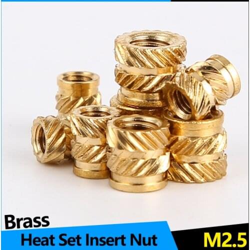 Female Thread Brass Knurled Inserts Nut Heat Set Insert Nuts Embed Parts Pressed Fit into Holes for 3D Printing M2 M2.5 100Pcs
