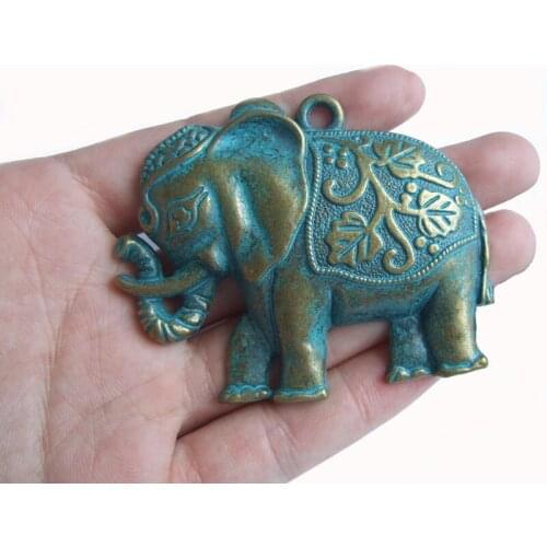 5PCS Antique Bronze Greek Patina Large Elephant Animal Flower Charms Pendant for Necklace Making Jewelry Findings 71x57mm