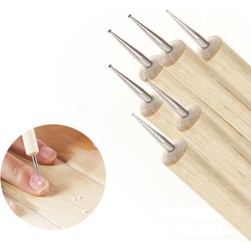 5pcs Wooden Nail Art Dotting Pen Double Head Nail Drill Point Pen Painting Drawing Brushes Manicure Accessories Tools