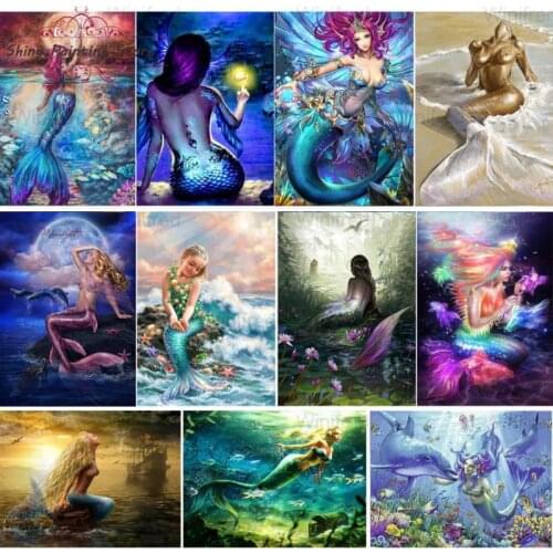 5D Diamond Painting Mermaid Girl Sea Landscape Needlework Art Crafts Cross Stitch Full Square Drill Girl Fairy Mosaic Kit Pictur