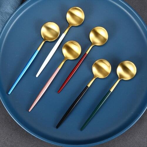 6 Pcs Tea Spoon Stainless Steel Spoons Coffee Spoon Ice Cream Dessert Stirring Spoon Tableware Kichen Accessories Flatware Sets