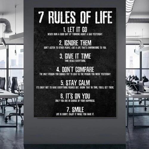 7 Rules of Life Watch Your Thoughts Motivational Posters and Prints on The Wall Canvas Painting Wall Art Picture for Living Room