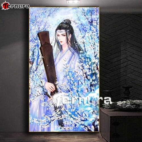 Anime Mosaic Diamond Painting Oriental Classical Man full square Drill Cross stitch 5d Musical instrument embroidery Decor large