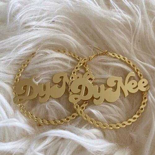 AurolaCo 60mm New Hoop Earrings Customized Name Earrings Bamboo Style with Heart Custom Earrings for Women Gift