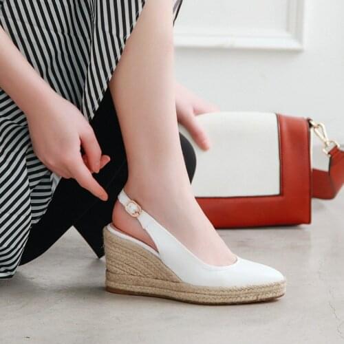 Bohemian Casual Fisherman Shoes Female Closed Toe Straw Waterproof Platform Wedges Heels Womens Slingback Sandals Large Size 44