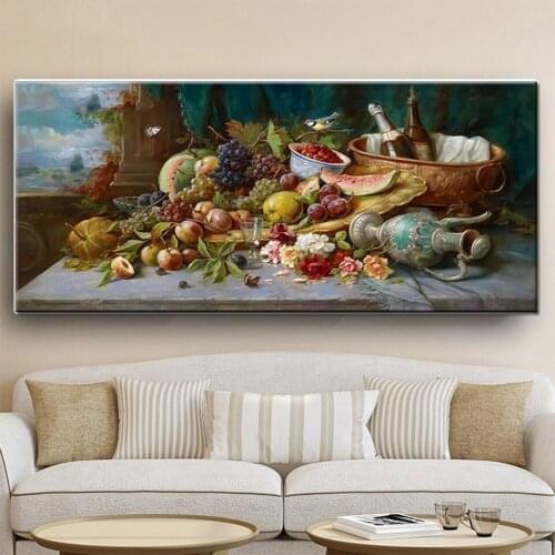 Large Size Diamond Painting Fruit Food Wine Illustration 5D Diy Handwork Home Decorations Cross Stitch Mosaic Square Round Drill