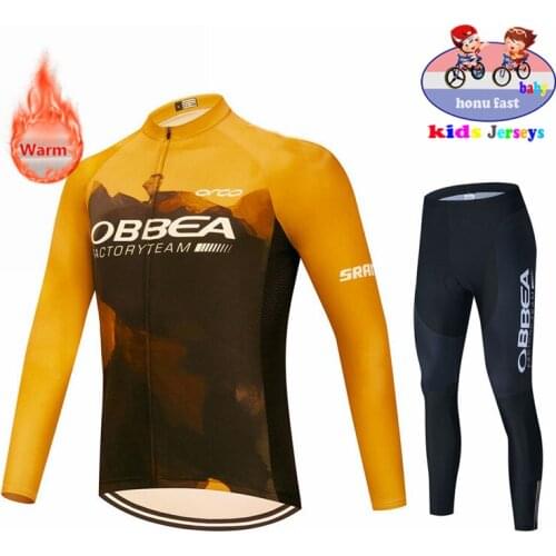 Childrens Winter Thermal Fleece Cycling Jersey 2021 Long Sleeve Kids Bike Clothing Outdoor Mountain Bicycle Uniform Bike Wear