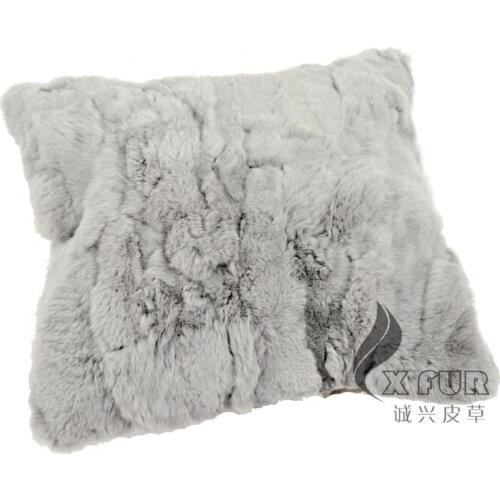 CX-D-27A1 40X40cm Grey Colour Genuine Rex Rabbit Fur Pillow Fashion Pillow Case Patchwork Soft Decorative Pillowcases
