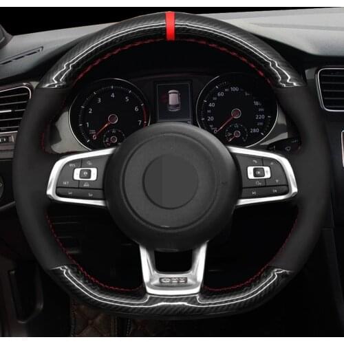 DIY Non-slip Black Carbon Fiber Suede Car Steering Wheel Cover For Volkswagen VW GTI T-Roc Passat Variant (R-Line) Tiguan