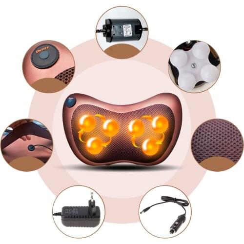 Electric Massage Pillow Lumbar Neck Back Kneading Shiatsu Massager Cushion Heat for Home Car Use EU/US Plug