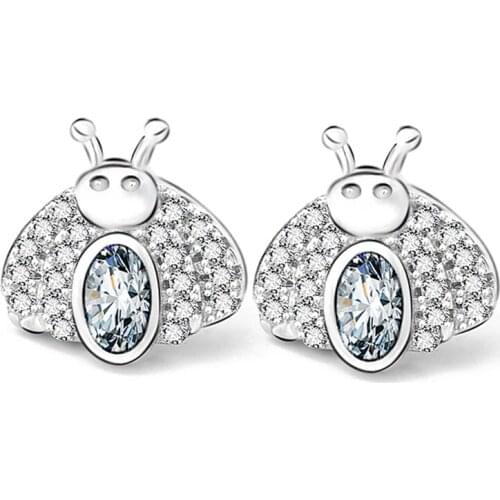 GNE1095 High Quality 100% Real 925 Sterling Silver Stud Earrings Sweet Crystal CZ Charming Earring, Fashion Jewelry For Women