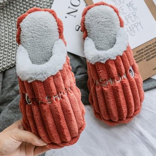 Cotton slippers women home plush couple slippers home cartoon cute cotton tow indoor men Warm slippers